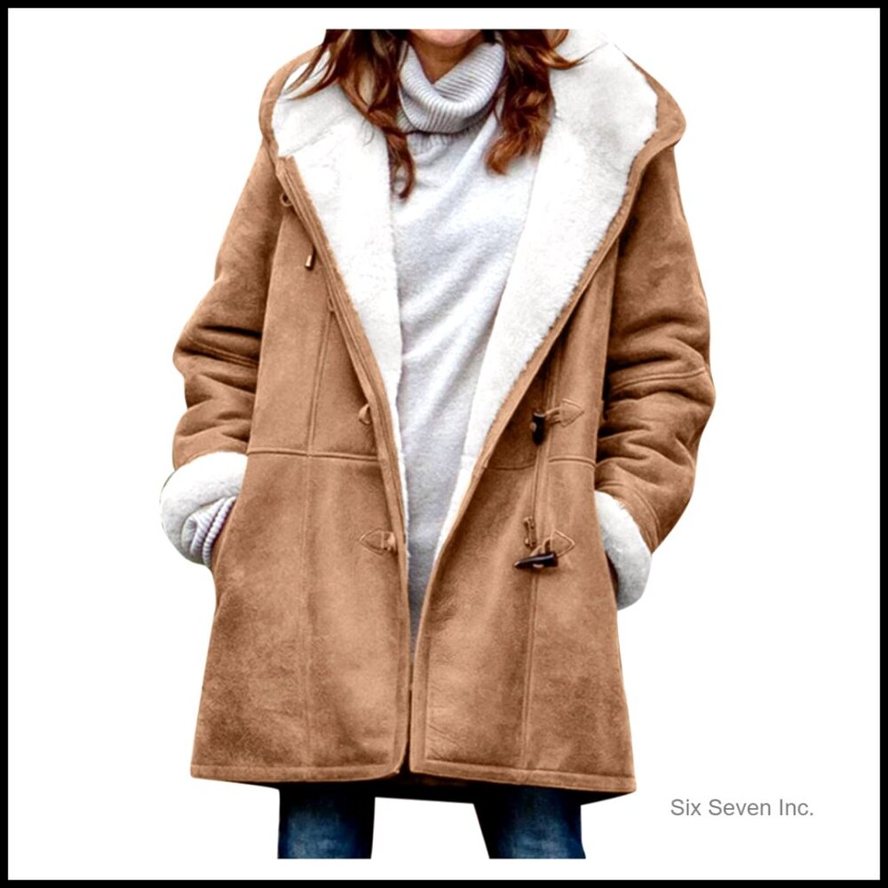Sherpa Lined Hooded Parka Jacket Windproof Winter Overcoat With Pockets